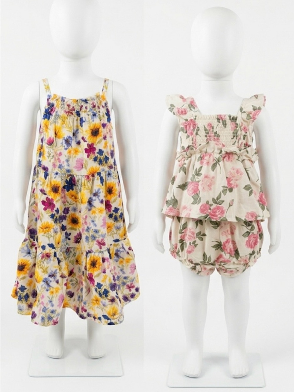 Old Navy Floral Ruffle Baby Bloomers Set - Cream & Pink & Floral Dress
